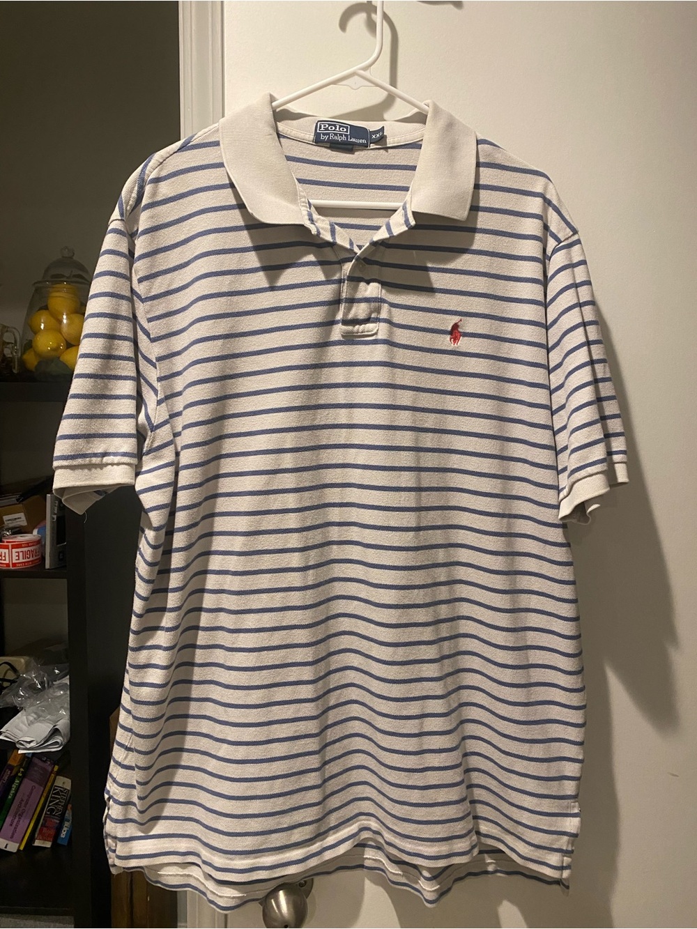 Polo by Ralph Lauren White & Blue Striped Cotton Polo Shirt